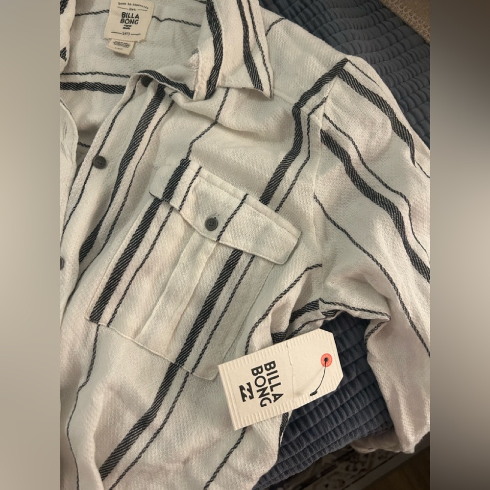 Billabong Textured Cream Shirt with Grey Stripes